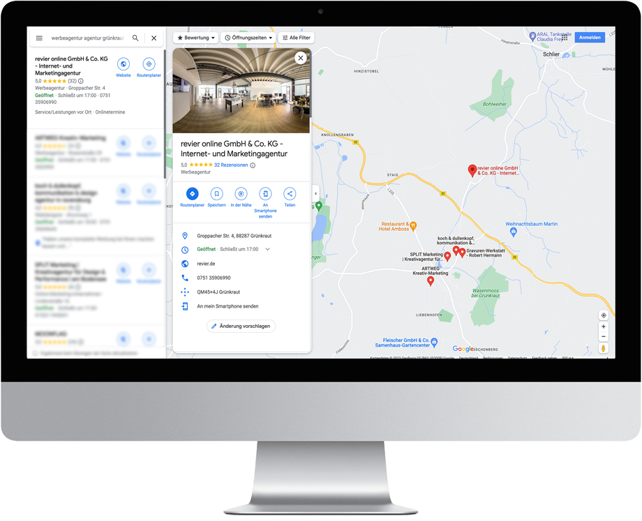 Google Business Profil Anzeige in der Google Suche
