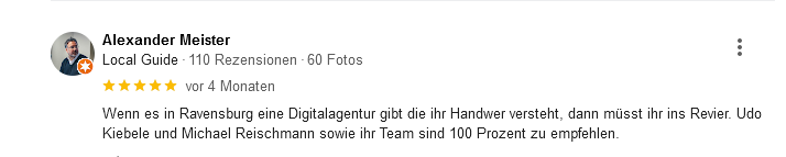 5 Sterne Google Bewertung von revier als SEO Agentur