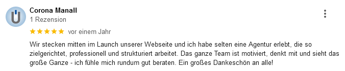 5 Sterne Google Bewertung von revier als SEO Agentur