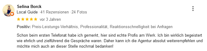 5 Sterne Google Bewertung von revier als SEO Agentur